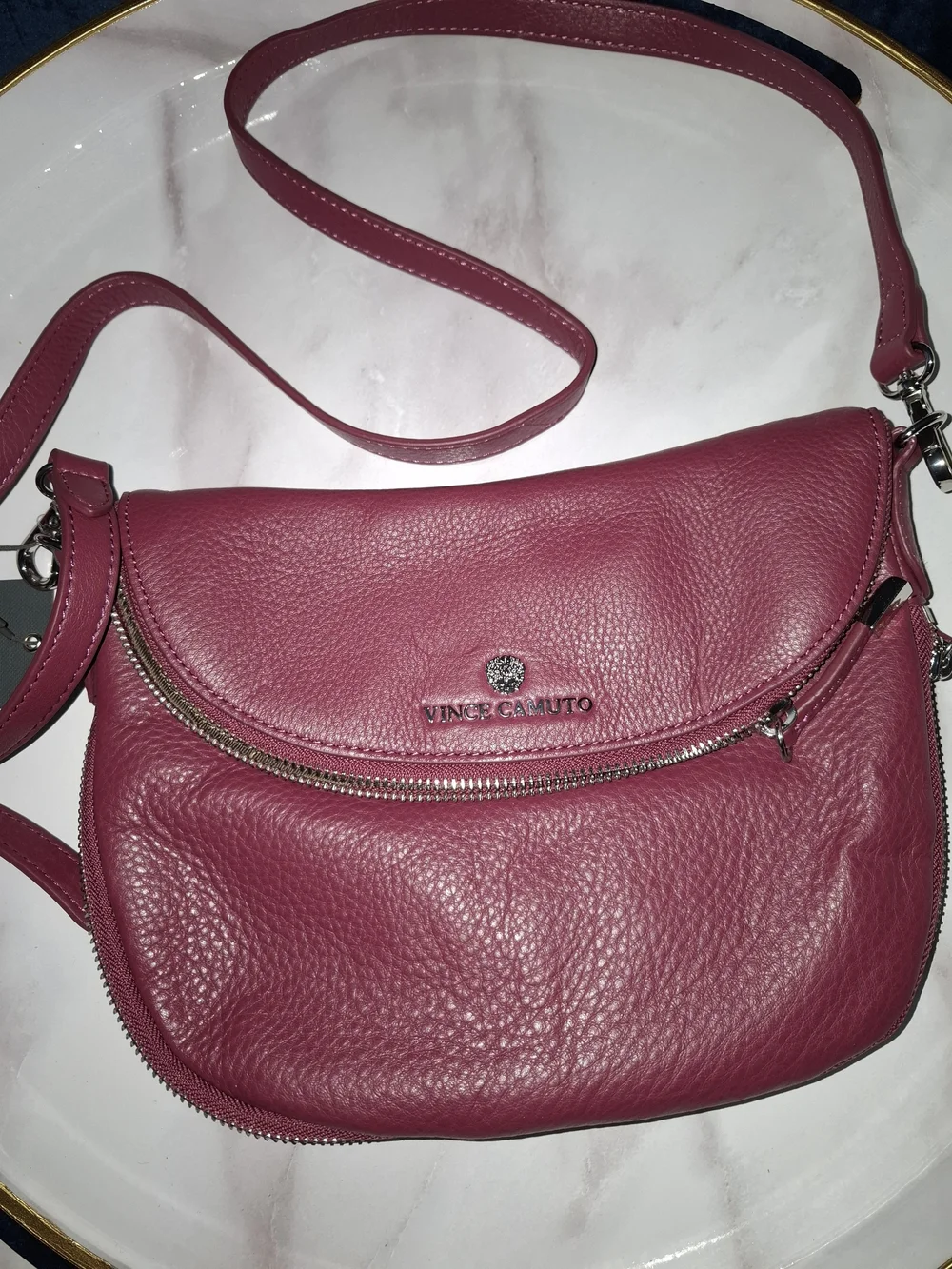 Vince Camuto Raspberry Pink Pebbled Leather Crossbody Bag